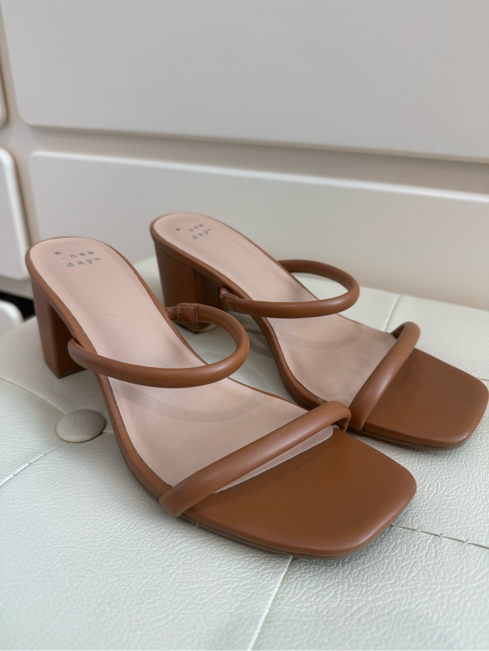 a new day Tan Double-Strap Block Heel Sandals